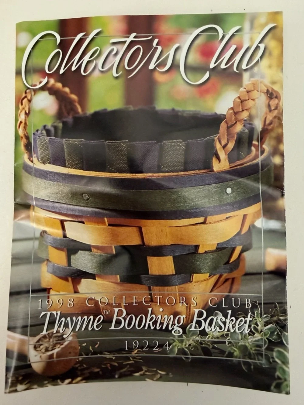 Longaberger Thyme Booking Basket Fabric Liner and Protector Collectors Club 1998